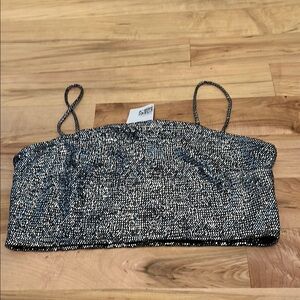 H&M Jersey Crop Silver & Black Top with adjustable straps - Medium - NWT